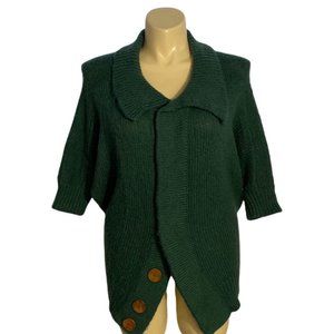 Wooden Ships Cardigan Sweater M/L Solid Muted Dark Green Short Dolman Sl Comfy
